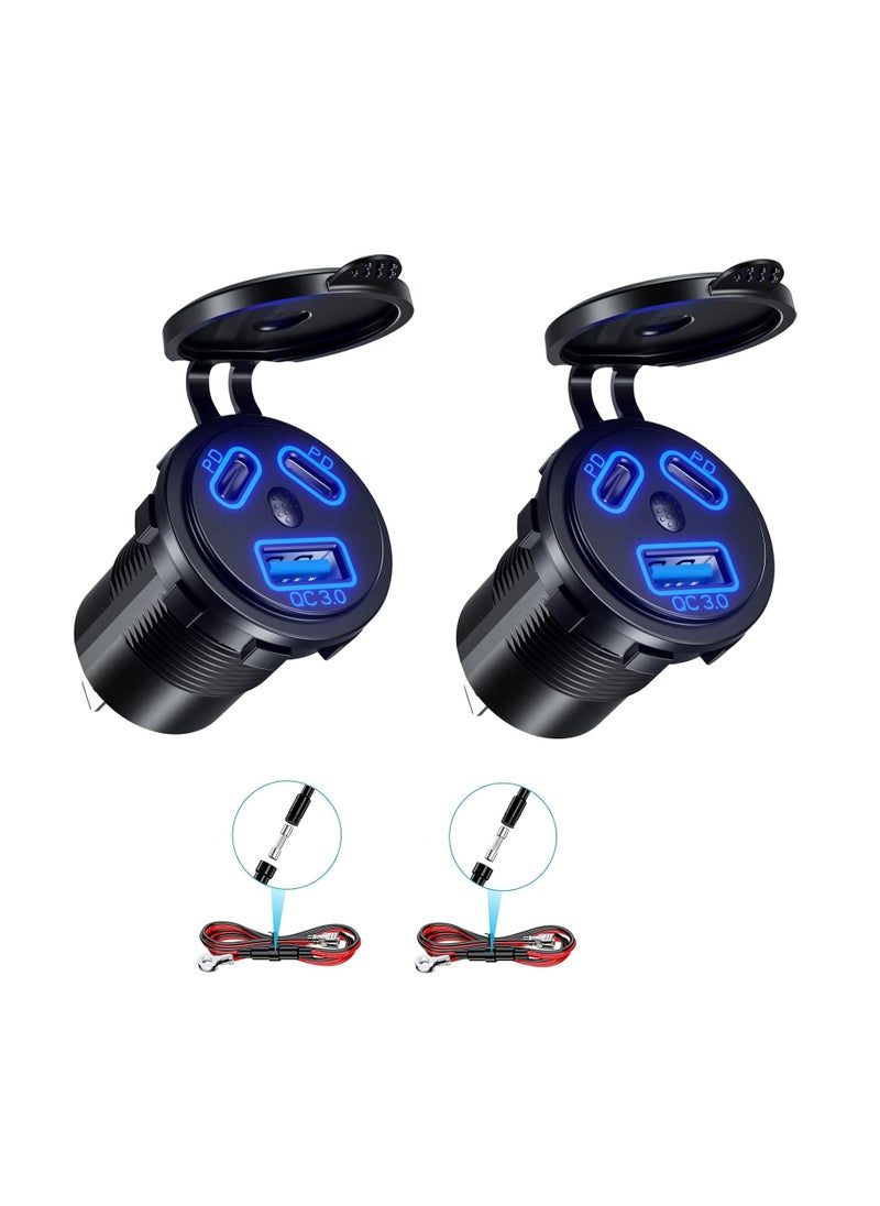 أوزيغالور 2 شاحن USB سلكي متعدد المنافذ بجهد 12 فولت 12 فولت، منفذ USB سلكي، مزدوج PD3.0 و QC 3.0، مع مفتاح طاقة  - Image 1