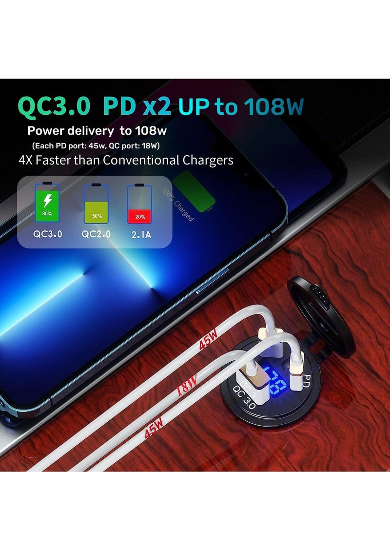 أوزيغالور 2 شاحن USB سلكي متعدد المنافذ بجهد 12 فولت 12 فولت، منفذ USB سلكي، مزدوج PD3.0 و QC 3.0، مع مفتاح طاقة  - Image 4
