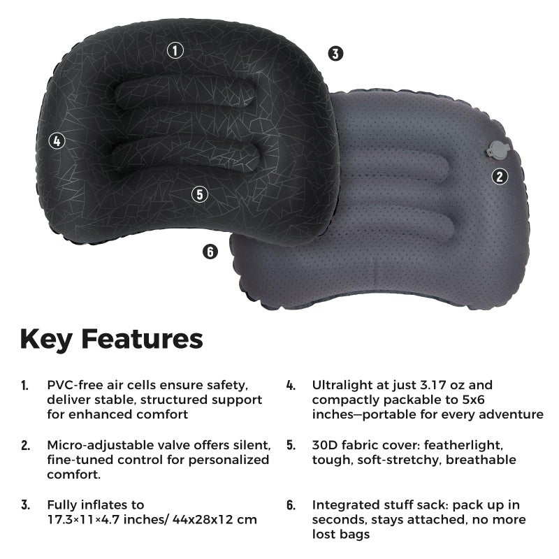ATEPA Inflatable Camping Pillow, Ultralight Waterproof Travel Pillow with Ergonomic Support & Leak-Proof Air Valve, Compact Portable Pillow for Hiking Backpacking Tent Airplane Beach, Black - Image 3
