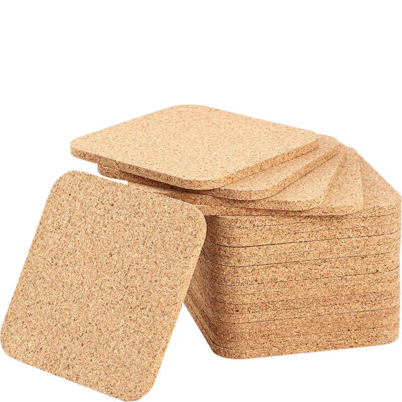BOAO 20 Pieces 5 mm Thick Wooden Cork Coasters Absorbent Square Cork Drink Coasters Mats 4 x 4 Inch - Image 2