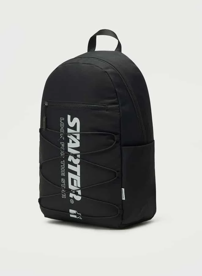 ستارتر Starter Logo Print Backpack with Adjustable Straps and Zip Closure