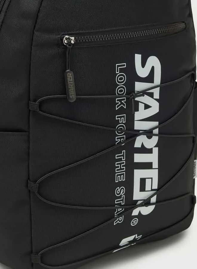 ستارتر Starter Logo Print Backpack with Adjustable Straps and Zip Closure
