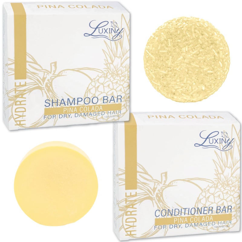 Luxiny Pina Colada Shampoo and Conditioner Bar Set - Sulfate-Free Shampoo Bar (60g) & Deep Conditioner Bar (50g) for Normal to Dry Hair, Made in USA - Image 3
