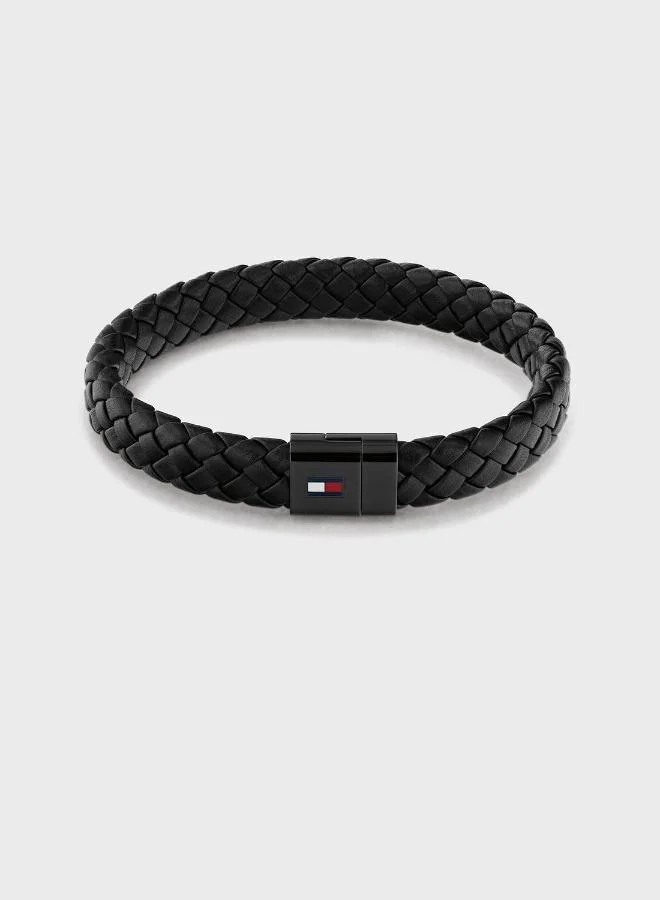 TOMMY HILFIGER Mens Braided Leather Bracelet Black - 2790331