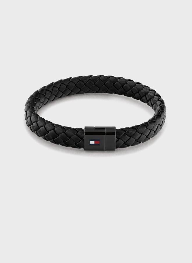 TOMMY HILFIGER Mens Braided Leather Bracelet Black - 2790331 - Image 1