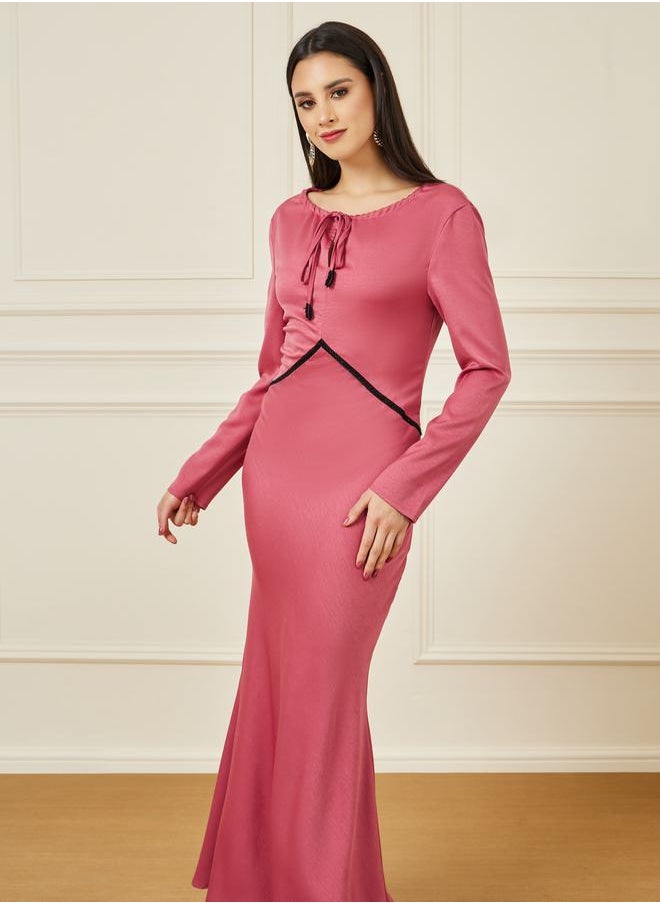 Styli - Beaded Waist Detail A-Line Maxi Dress - Image 1