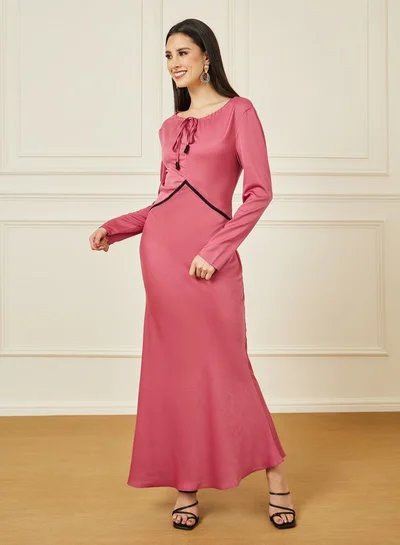 Styli Beaded Waist Detail A-Line Maxi Dress