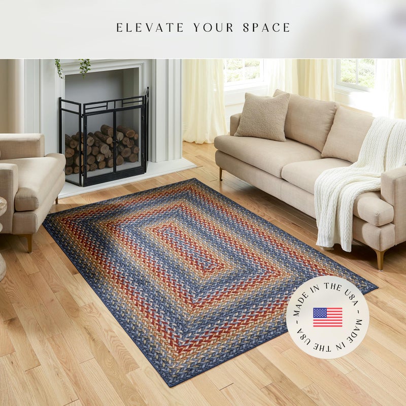 Maples Rugs Marion Bohemian Braided-Style Print Area Rug â€“ Made in USA â€“ Low Pile, Non-Slip, Pet-Friendly Indoor Rug for Bedroom, Living Room & Office, 5' x 7', Multi-Color - Image 2