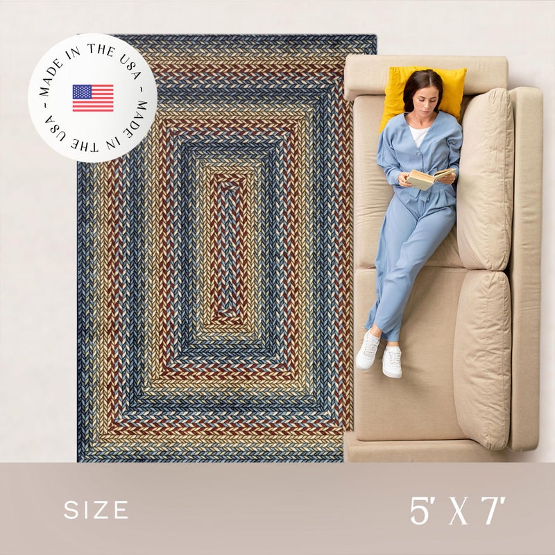 Maples Rugs Marion Bohemian Braided-Style Print Area Rug â€“ Made in USA â€“ Low Pile, Non-Slip, Pet-Friendly Indoor Rug for Bedroom, Living Room & Office, 5' x 7', Multi-Color - Image 3
