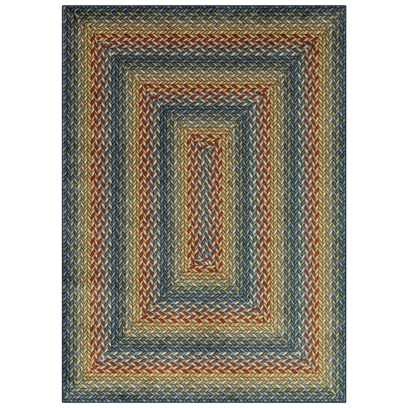 Maples Rugs Marion Bohemian Braided-Style Print Area Rug â€“ Made in USA â€“ Low Pile, Non-Slip, Pet-Friendly Indoor Rug for Bedroom, Living Room & Office, 5' x 7', Multi-Color - Image 1