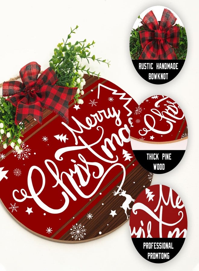 Harooni Merry Christmas Sign Wreath for Front Door Decor 12x12 in Christma Tree Welcome Sign Hanging Door Decoration Xmas ELK Holiday Welcome Sign for Home Farmhouse Porch Wall Indoor Outdoor - Image 3