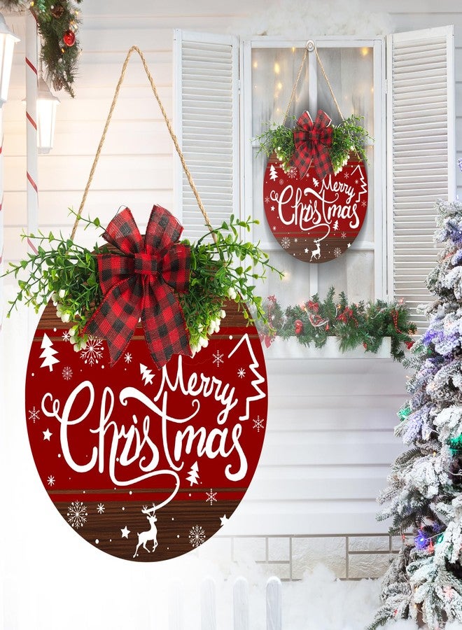 Harooni Merry Christmas Sign Wreath for Front Door Decor 12x12 in Christma Tree Welcome Sign Hanging Door Decoration Xmas ELK Holiday Welcome Sign for Home Farmhouse Porch Wall Indoor Outdoor - Image 5
