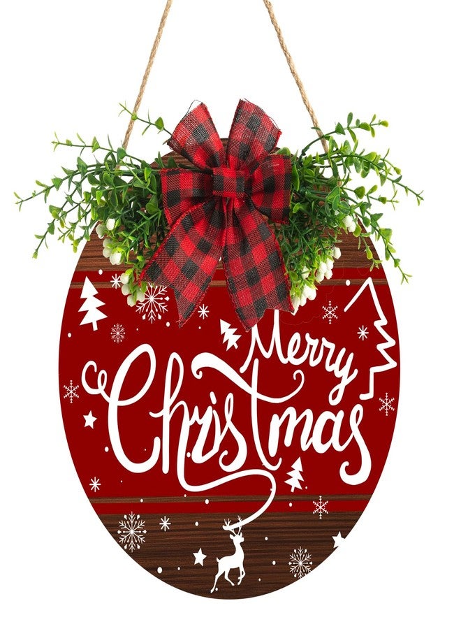 Harooni Merry Christmas Sign Wreath for Front Door Decor 12x12 in Christma Tree Welcome Sign Hanging Door Decoration Xmas ELK Holiday Welcome Sign for Home Farmhouse Porch Wall Indoor Outdoor - Image 1