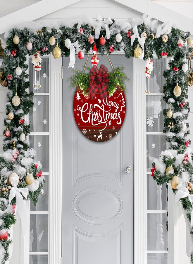 Harooni Merry Christmas Sign Wreath for Front Door Decor 12x12 in Christma Tree Welcome Sign Hanging Door Decoration Xmas ELK Holiday Welcome Sign for Home Farmhouse Porch Wall Indoor Outdoor - Image 4
