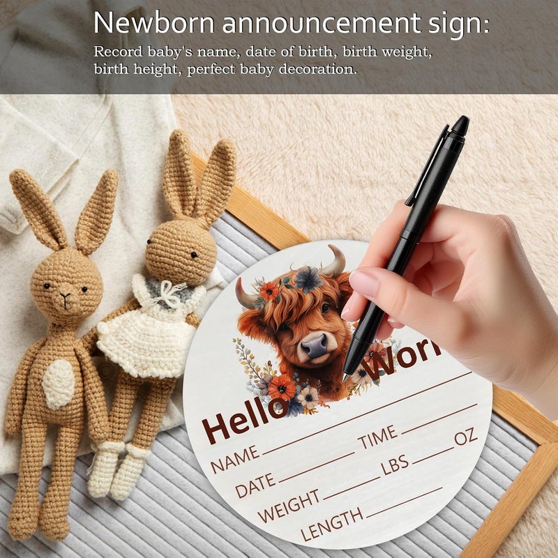 Al Raied ARS® Highland Cow Baby Announcement Sign, Wooden Nursery Name Plaque 6in - Image 4