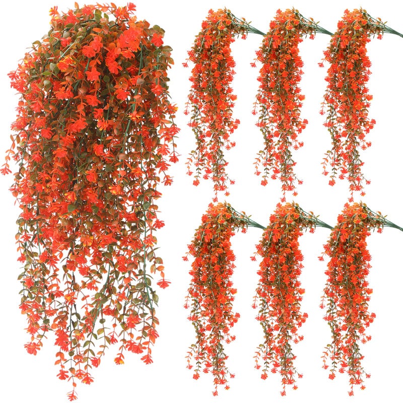 FineCheer 6 Pcs Spring Artificial Hanging Flowers Outdoor Faux Silk Mum Plant Decor Violet with Eucalyptus Realistic UV Resistant Trailing Vine Spring Porch Yard(Classic Color,Violet) - Image 1