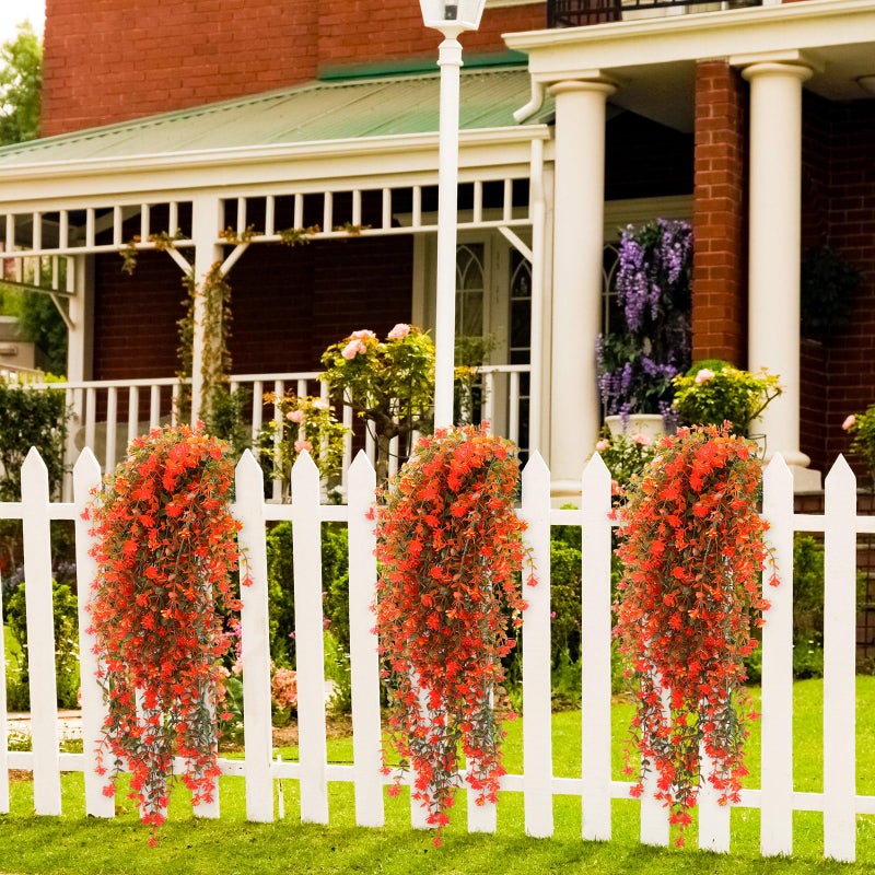 FineCheer 6 Pcs Spring Artificial Hanging Flowers Outdoor Faux Silk Mum Plant Decor Violet with Eucalyptus Realistic UV Resistant Trailing Vine Spring Porch Yard(Classic Color,Violet) - Image 4