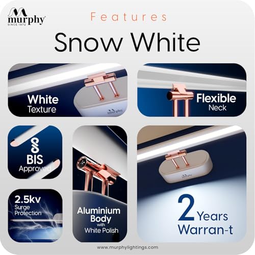Murphy 6W 3-in-1 Color Chnaging White Finish LED Mirror Picture Wall Light,Bathroom Vanity Led Mirror Light with 2 Year Warranty (Cool White/Warm White/Natural White)-Pack of 1 - Image 4