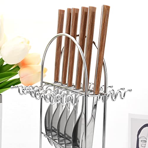 Snplowum Silverware Set, 24 Piece Mirror Flatware Set With Stand, Stainless Steel Utensils With Wooden Handle, A Complete Cutlery Set For Most Families, Service For 6 - Image 5