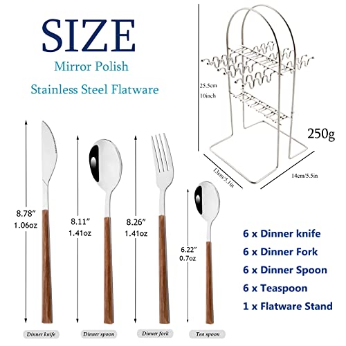 Snplowum Silverware Set, 24 Piece Mirror Flatware Set With Stand, Stainless Steel Utensils With Wooden Handle, A Complete Cutlery Set For Most Families, Service For 6 - Image 4