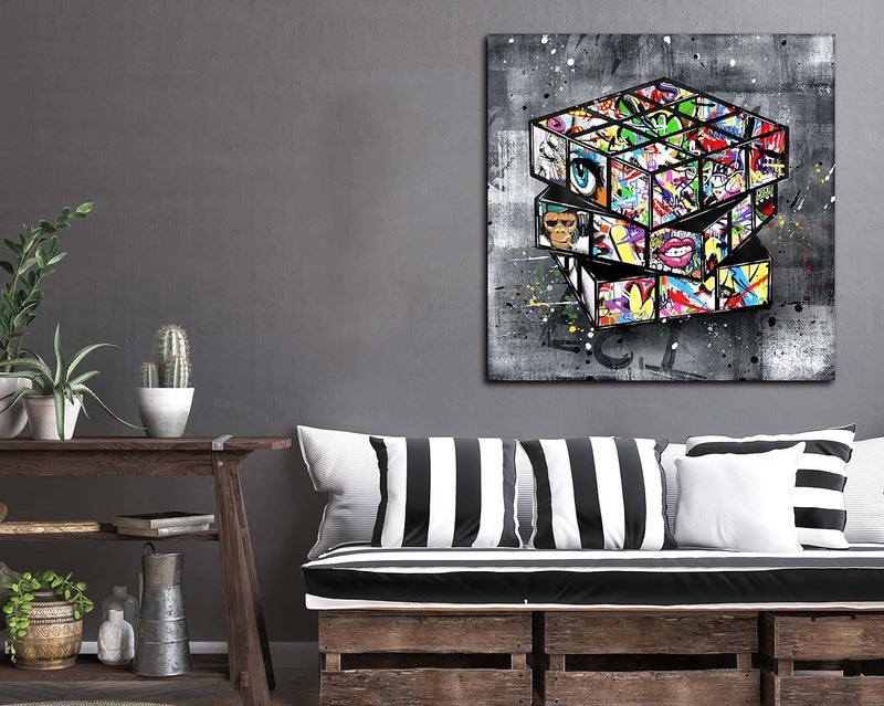SIXTTART Banksy Wall-Art - Large Wall Pictures For Living Room Decor - Street Graffiti Art Paintings Canvas Wall Art Ready to Hang 36"W x 36"H - Image 4