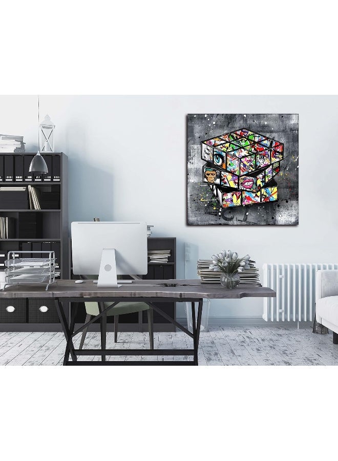 SIXTTART Banksy Wall-Art - Large Wall Pictures For Living Room Decor - Street Graffiti Art Paintings Canvas Wall Art Ready to Hang 36"W x 36"H - Image 5