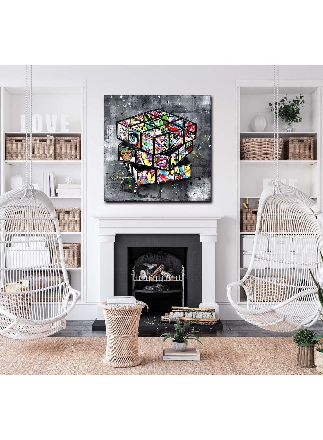 SIXTTART Banksy Wall-Art - Large Wall Pictures For Living Room Decor - Street Graffiti Art Paintings Canvas Wall Art Ready to Hang 36"W x 36"H - Image 2