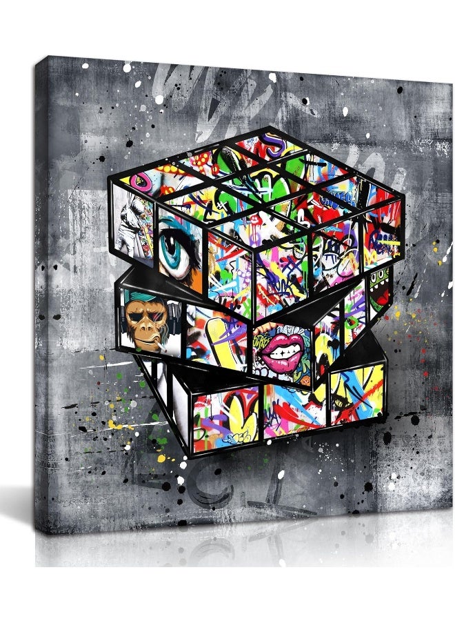 SIXTTART Banksy Wall-Art - Large Wall Pictures For Living Room Decor - Street Graffiti Art Paintings Canvas Wall Art Ready to Hang 36"W x 36"H - Image 1