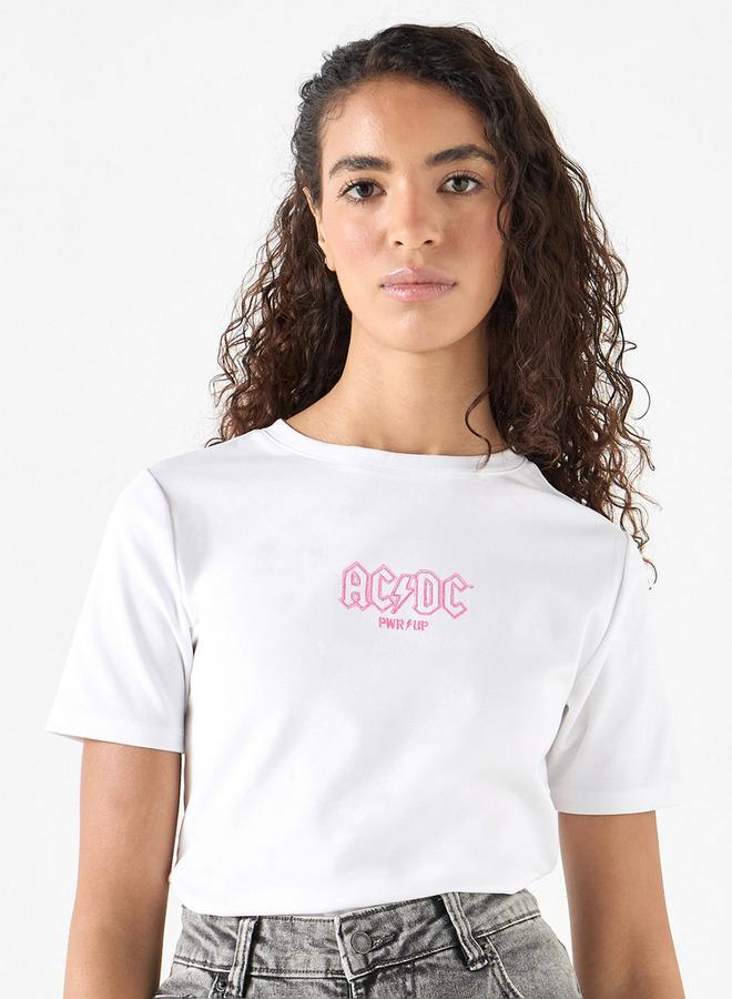 SP Characters AC/DC Embroidered T-Shirt with Crew Neck and Short Sleeves - Image 1