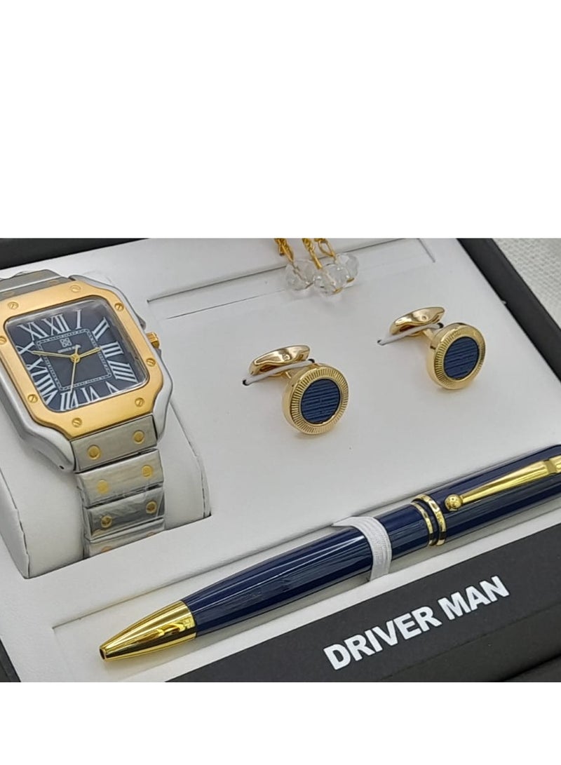 DRIVERMAN Driver Man men's watch set with a luxury box. Consisting of a watch, pen, cufflinks, and rosary.