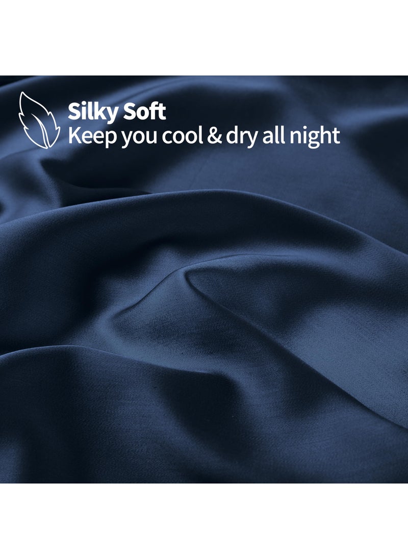 Zaizaihome 2 Pack Bamboo Viscose Cooling Fitted Sheet Twin XL Size Only  400 Thread Count  16"" Deep Pocket Cooling Bottom Sheets for Hot Sleeper  Silky Soft Breathable (Twin XL  Navy Blue  - Image 2