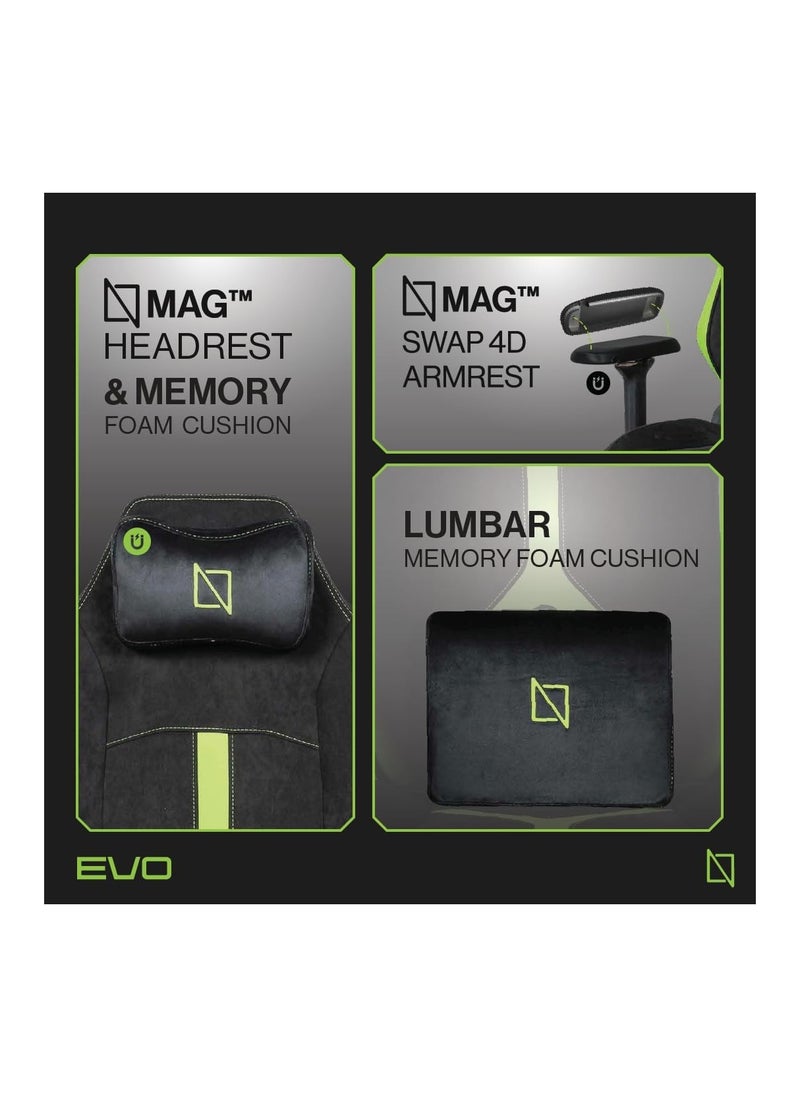NAVODESK - APEX PRO EVO SERIES High Back Computer Gaming Chair with Magnetic Swappable Armrests Lumbar Pillow Magnetic Headrest by NAVO EVO PRO Hypersuede Lime Green - Image 1