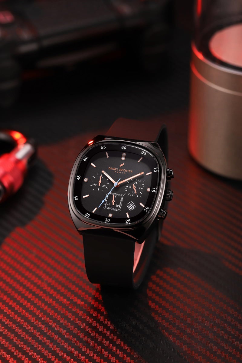 Daniel Hechter Paris Bercy Collection Modern Chronograph Watch for Men with Square Dial and Silicon Band-DHM1001 - Image 4
