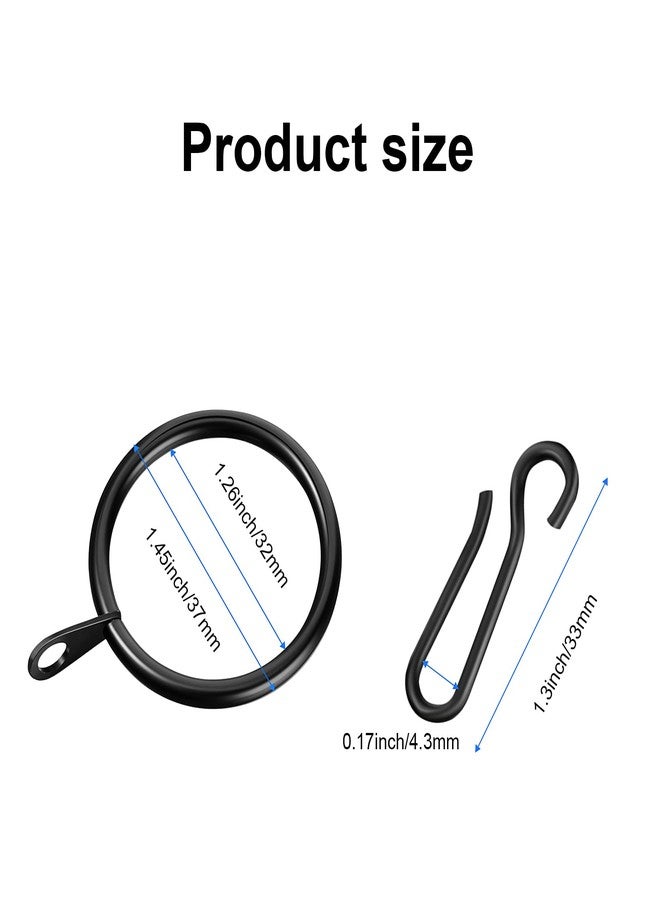 Amyhill 60 Pieces 1.26 Inch Metal Drapery Curtain Rings Hanging Rings with 60 Pieces Metal Curtain Pin Hooks for Drapes Window Door Shower(32 mm,Black) - Image 2