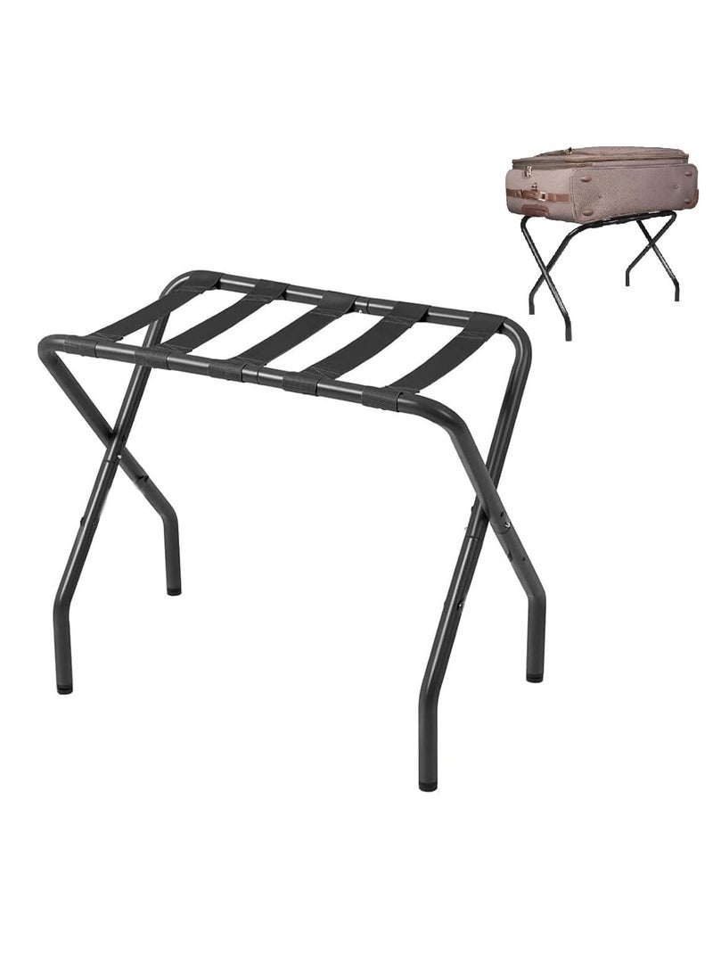 VITION Sturdy Foldable Metal Luggage Rack with Strong Nylon Straps – Portable Suitcase Stand for Home, Travel & Guest Rooms – Heavy-Duty 45Kg Capacity - Image 1