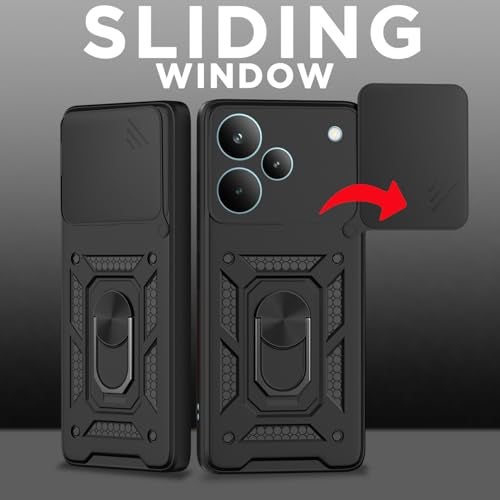 Pikkme Back Cover for Realme P4 Pro 5G | D10 Tough Armor | 360 Protection Case | Sliding Camera Shield Cover & Ring Holder Stand Bumper Case (Black) - Image 2