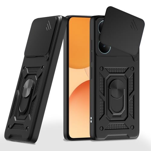 Pikkme Back Cover for Realme P4 Pro 5G | D10 Tough Armor | 360 Protection Case | Sliding Camera Shield Cover & Ring Holder Stand Bumper Case (Black) - Image 1