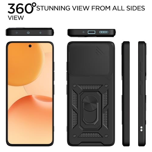 Pikkme Back Cover for Realme P4 Pro 5G | D10 Tough Armor | 360 Protection Case | Sliding Camera Shield Cover & Ring Holder Stand Bumper Case (Black) - Image 5
