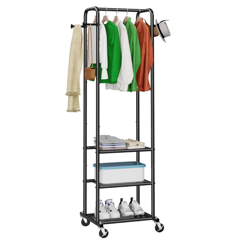 Ekisemio Heavy Duty Clothing Rack with Wheels, Modern Garment Rack with 3 Metal Shelves, Black - Image 1