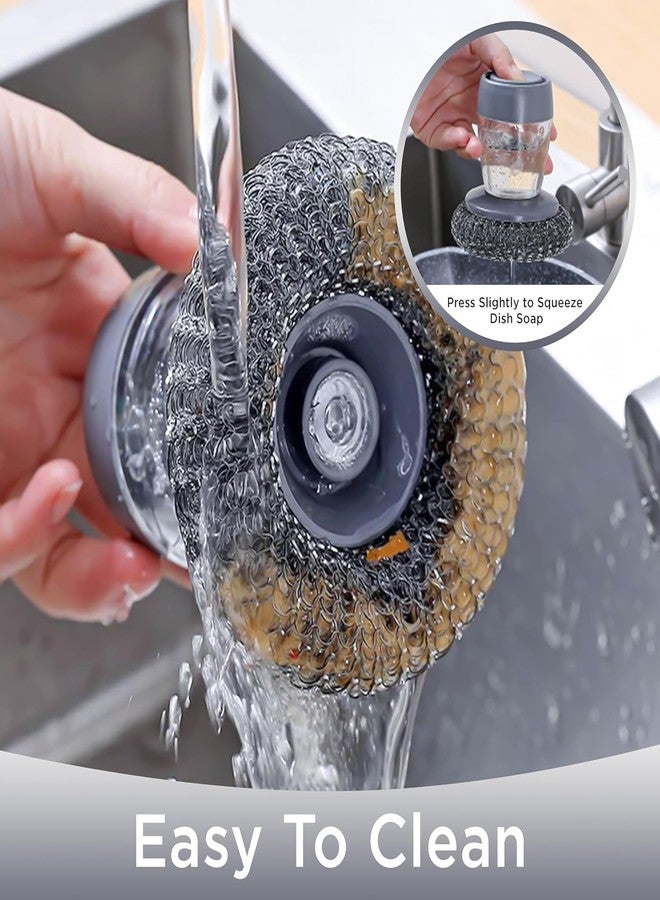 Divik Soap Dispensing Palm Dish Brush, Kitchen Brush for Dishes Pot Pan Sink Scrubbing (Steel Wire) (1Pcs) - Image 4