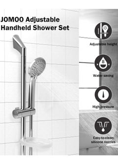 Jomoo Handheld 3 Functions Shower Head with Wall Mounted Riser Rail, Adjustable Shower Head Holder Bracket, 60 Inch Shower Hose and Soap Dish, Sliding Bar Shower Kit  - Image 2