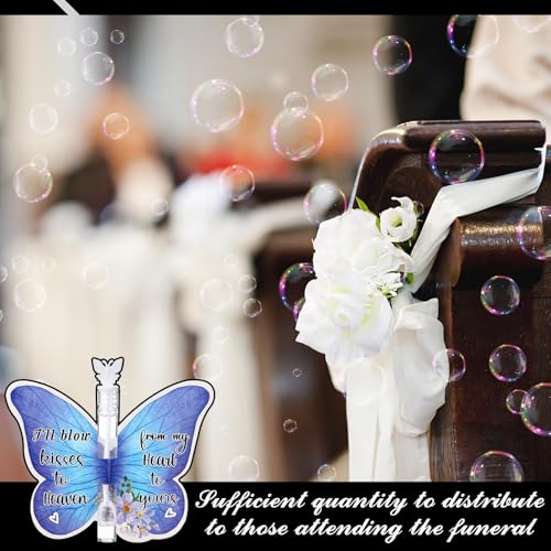 Shappy 40 Sets Funeral Bubble Wands Bulk Gifts Memorial Mini White Bubble Wands Party Favors Funeral Mini Butterfly Tubes Stuffers with Cards Memorial White Butterfly Tubes Stuffers for Life Party - Image 5