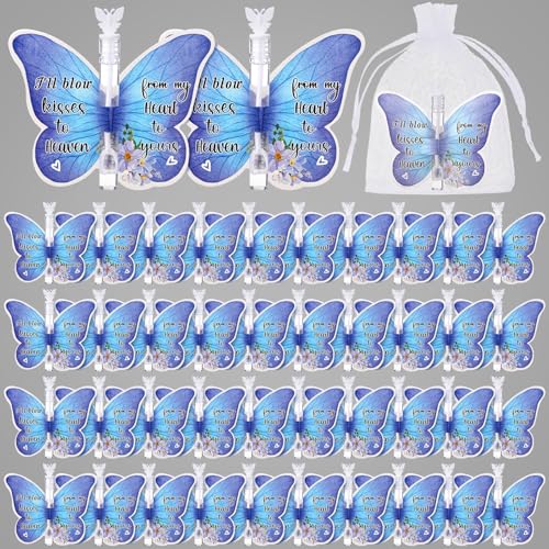 Shappy 40 Sets Funeral Bubble Wands Bulk Gifts Memorial Mini White Bubble Wands Party Favors Funeral Mini Butterfly Tubes Stuffers with Cards Memorial White Butterfly Tubes Stuffers for Life Party - Image 1