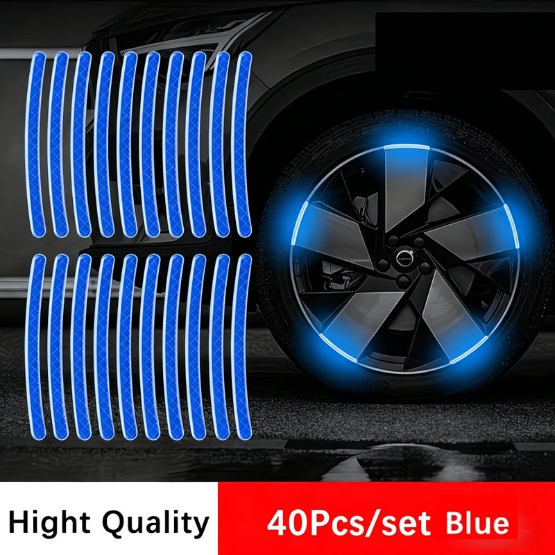 40pcs Car Wheel Reflective Strips Night Warning Stickers Rim Decoration Anti Scratch - Image 1
