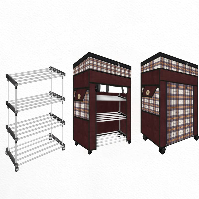 TRENDY Metal Multipurpose Foldable Shoe Rack For Home With Cover | 360 ° Rotating Wheels, Dustproof Zip Cover With Side And Zipper Top Pockets, 30 X 57 X 70 Cm - Image 2