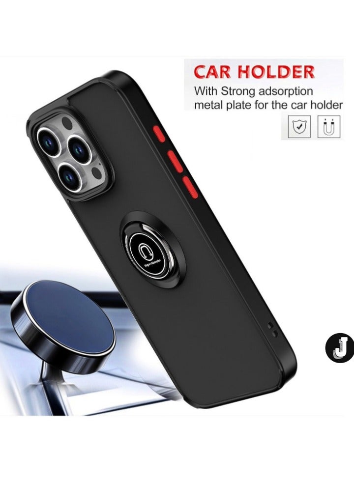 JAJEEK iPhone 16 Pro Max Case Cover – Green Matte Shockproof Bumper with Metal Ring Holder Kickstand & Car Magnetic Mount - Image 3