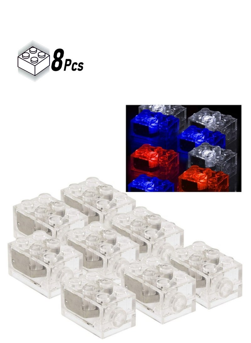 SCS Direct Light Up Building Blocks Bricks Set Of 8 (2"X3") Bricks With On/Off And Dim Ability Red White & Blue Colors Compatible With And Fit Tightly With All Major Building Block Brands - Image 1
