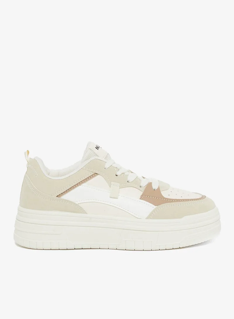 Styli Active Beige Contrast Panel Flatform Sneakers