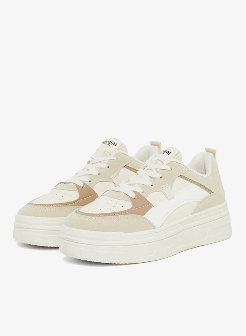 Styli Active  Beige Contrast Panel Flatform Sneakers for Women | Best Price UAE