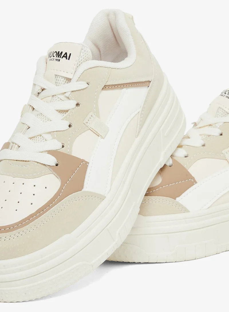 Styli Active  Beige Contrast Panel Flatform Sneakers for Women | Best Price UAE